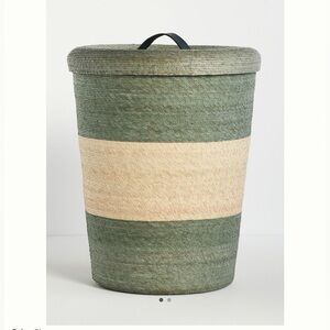 Anthropologie Hamper/ Storage basket~Dakota Woven Palm & Leather NEW (MSRP $298)